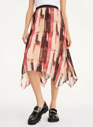 Amalfi Pink/Pristine Mult Women's Dkny Asymmetrical Pleated Skirt | 816VUOKRA