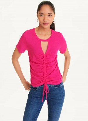 Amalfi Pink Women's Dkny Ruched Front T Shirts | 596WSDVTJ