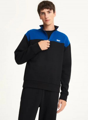 Black/Blue Men's Dkny Fleece Half Zip Colorblock Pullover | 108SRMFXO