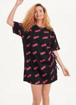 Black/Fuchsia Women's Dkny Cutout T-Shirt Dress | 309BNHMTQ