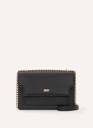 Black/Gold Women's Dkny Millie Flap Leather Crossbody Bags | 510YWLAZX