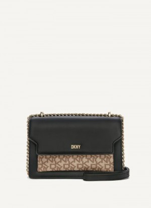Black/Gold Women's Dkny Millie Flap Leather Crossbody Bags | 167UJWHCL