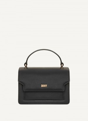 Black/Gold Women's Dkny Millie Leather Top Handle Crossbody Bags | 519JCYDIK