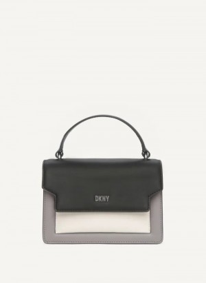 Black/Grey Women's Dkny Millie Leather Top Handle Crossbody Bags | 736KSHNIT