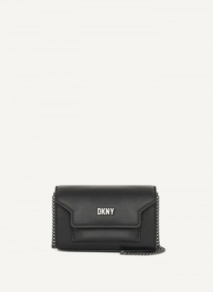 Black/Gunmetal Women's Dkny Millie Micro Leather Flap Crossbody Bags | 294HRMQUZ
