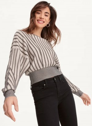 Black/Pebble Women's Dkny Long Sleeve Transfer Stitch Sweaters | 452ONRMLY