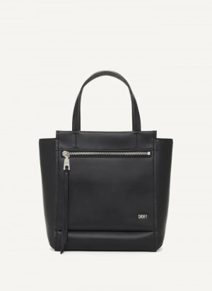 Black/Silver Women's Dkny Pax North-South Tote Bags | 358MWZFCP
