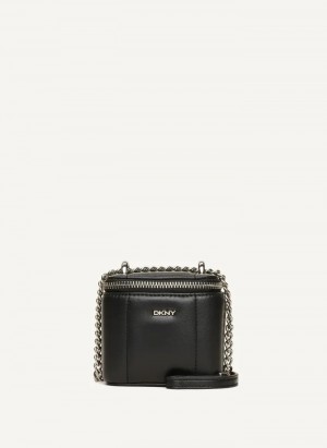 Black/Silver Women's Dkny Seva Mini Box Crossbody Bags | 946XWKZBY