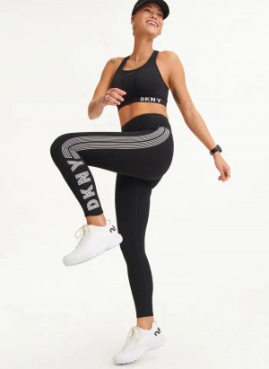 Black/White Women's Dkny High Waist Full Length High Density Logo Leggings | 214EYSOHN