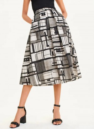 Black/White Women's Dkny Printed Cotton Voile Skirt | 312PWUNYA