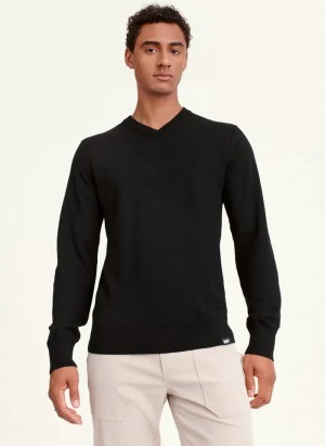 Black Men's Dkny Basic V Neck Sweaters | 854SPCVXN