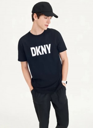 Black Men's Dkny Clean Front Logo T Shirts | 957UERWQJ