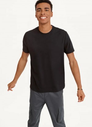 Black Men's Dkny Cotton Poly Pique T Shirts | 317JFPKRU