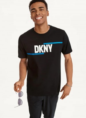 Black Men's Dkny DKNY Irregular Lines T Shirts | 105YFTSJD
