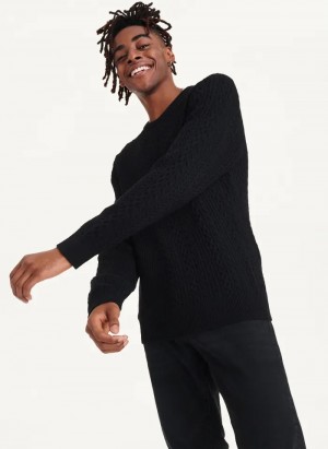 Black Men's Dkny Diagonal Cable Crew Sweaters | 417WVBAMJ