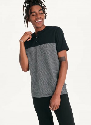 Black Men's Dkny Henley T Shirts | 026UAPBZW