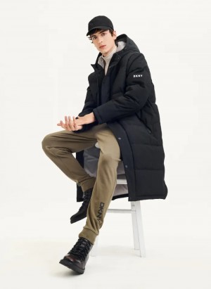 Black Men's Dkny Long Quilted Puffers | 067ITZYJE