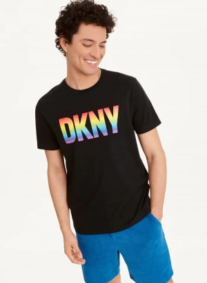 Black Men's Dkny Pride T Shirts | 821IZTVLG