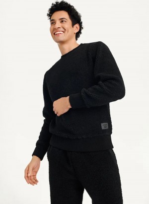 Black Men's Dkny Sherpa Long Sleeve Crew Sweaters | 903OKZAWX