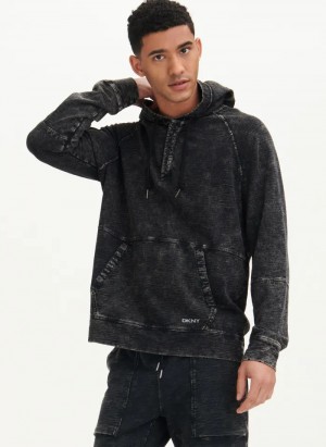 Black Men's Dkny Slub Beach French Terry Hoodie | 241PIDHOU