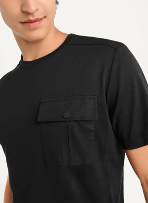Black Men's Dkny Solid Pique Crewneck T Shirts | 368ZGPHWI
