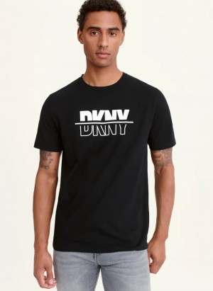 Black Men's Dkny Split Solid/Outline Logo T Shirts | 760ZPGNLJ