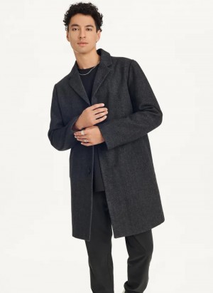Black Men's Dkny Wool Blend Notch Collar Coats | 152GCMAJS