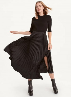 Black Women's Dkny Asymmetrical Hem Pleated Maxi Skirt | 401APNMUI