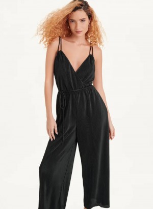 Black Women's Dkny Belted All-In-One Jumpsuit | 950UZKOJI