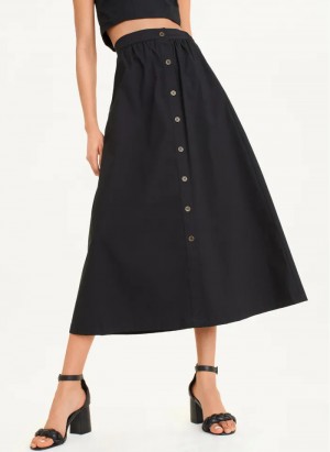 Black Women's Dkny Button Front Poplin Skirt | 061IZBWYJ