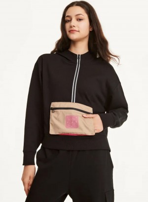 Black Women's Dkny Cotton French Terry – Bag Kangaroo Pocket Hoodie | 832KMVZLP