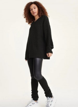 Black Women's Dkny Cozy Cable Knit And Leg Warmers Sweaters | 325WLHVRF