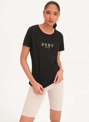 Black Women's Dkny Crinkle Foil Spec Logo T Shirts | 193BVIQOK