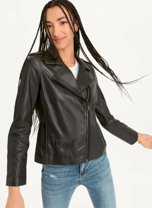 Black Women's Dkny Cropped Leather Jacket | 405NTVIHG