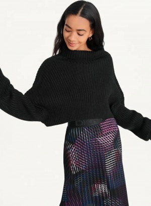 Black Women's Dkny Cropped Turtleneck Sweaters | 845ZXWIVE