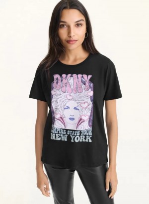 Black Women's Dkny DKNY Tour T Shirts | 975WRXNOJ
