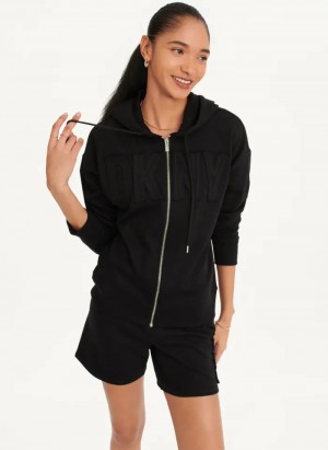Black Women's Dkny Exploded Applique Logo Hoodie | 973CWGNBE