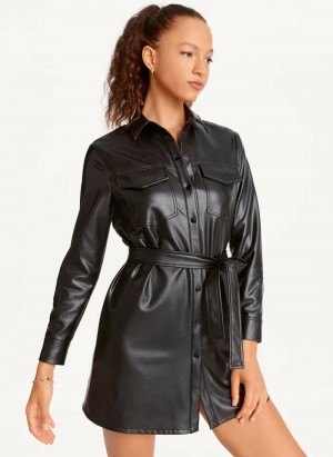 Black Women's Dkny Faux Leather Dress | 457WTLKBS