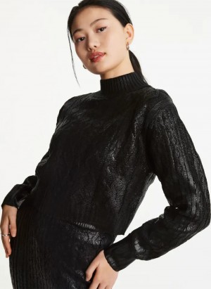 Black Women's Dkny Foil Cropped Sweaters | 480UIETCN