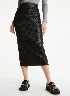 Black Women's Dkny Foil Maxi Skirt | 102TNPOFD