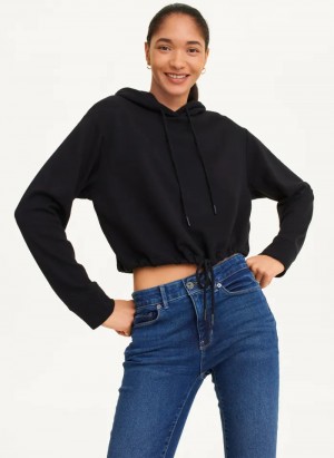Black Women's Dkny French Terry Cropped Hoodie | 768FDBNUY