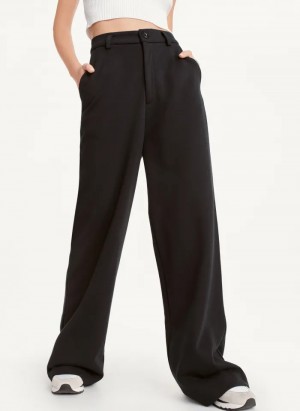 Black Women's Dkny French Terry Wide Leg Pants | 213MZBECT