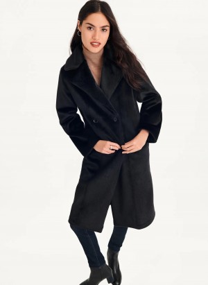 Black Women's Dkny Long Faux Fur Coats | 362RKHDON