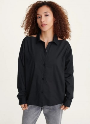 Black Women's Dkny Long Sleeve Cutout Shirts | 952ODVIWK