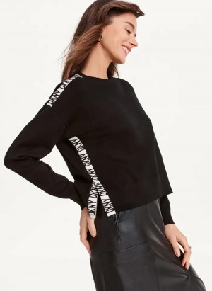 Black Women's Dkny Long Sleeve Logo Tape Sweaters | 892IYEWSV