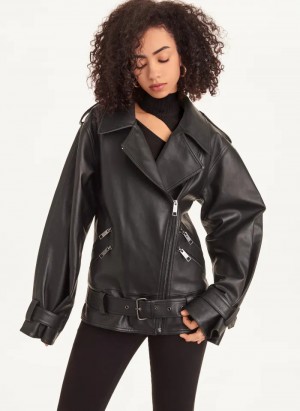 Black Women's Dkny Long Sleeve Oversized Retro Moto Jacket | 457VJDZNI