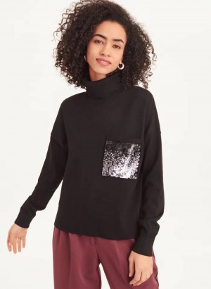 Black Women's Dkny Long Sleeve Turtle Neck Ombre Sweaters | 023ZIRUKN