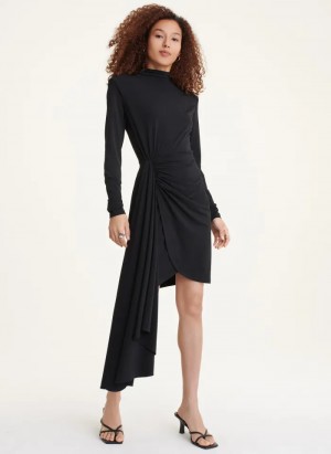 Black Women's Dkny Long Sleeve Waterfall Dress | 976TWLZNV