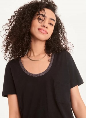 Black Women's Dkny Lurex Trim T Shirts | 162QJRMTA