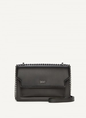 Black Women's Dkny Millie Flap Leather Crossbody Bags | 247DUEOPL